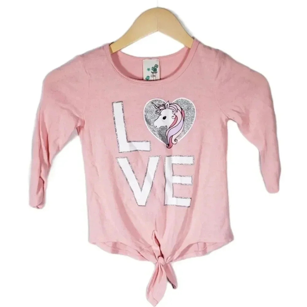 Lily Bleu Pink Love Unicorn Tie Front Tee 6X